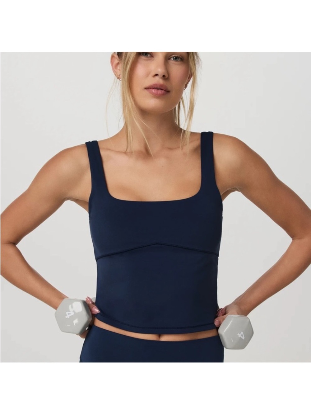 Vuori Navy Blue Coast All The Form Crop Top Support Tank Sports Bra
